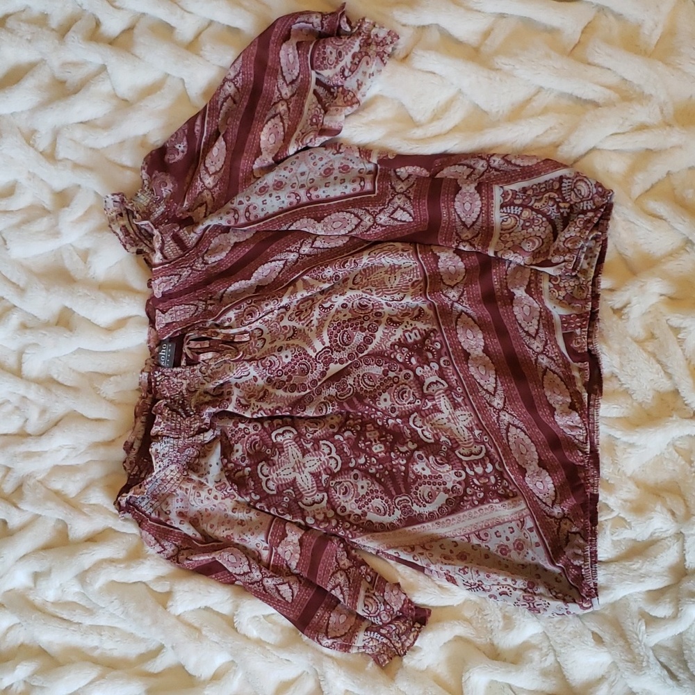 Soho New York & Company Paisley Boho Peasant Off the Shoulder XL burgundy
